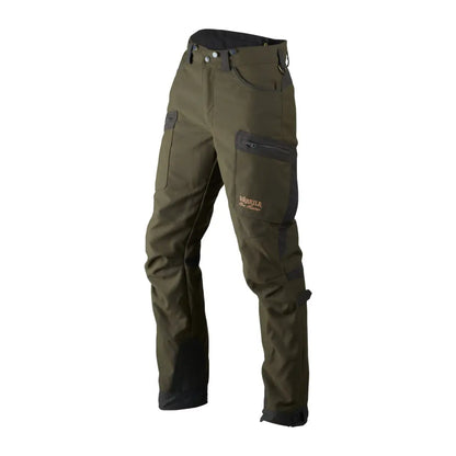 Olive green Harkila Pro Hunter Move Trousers with thigh pockets and reinforced knees