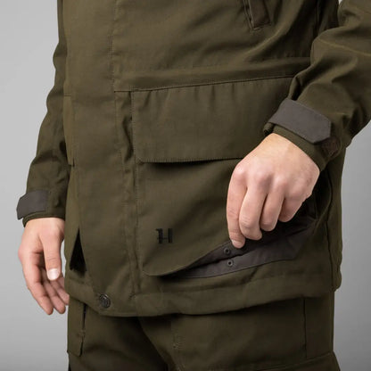 Olive green Harkila Pro Hunter Shooting GTX Jacket with multiple pockets for hunters