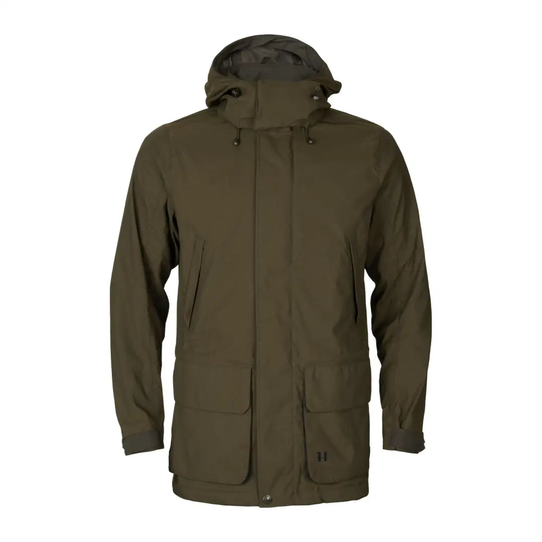 Olive green Harkila Pro Hunter Shooting GTX Jacket with pockets and full-length zipper