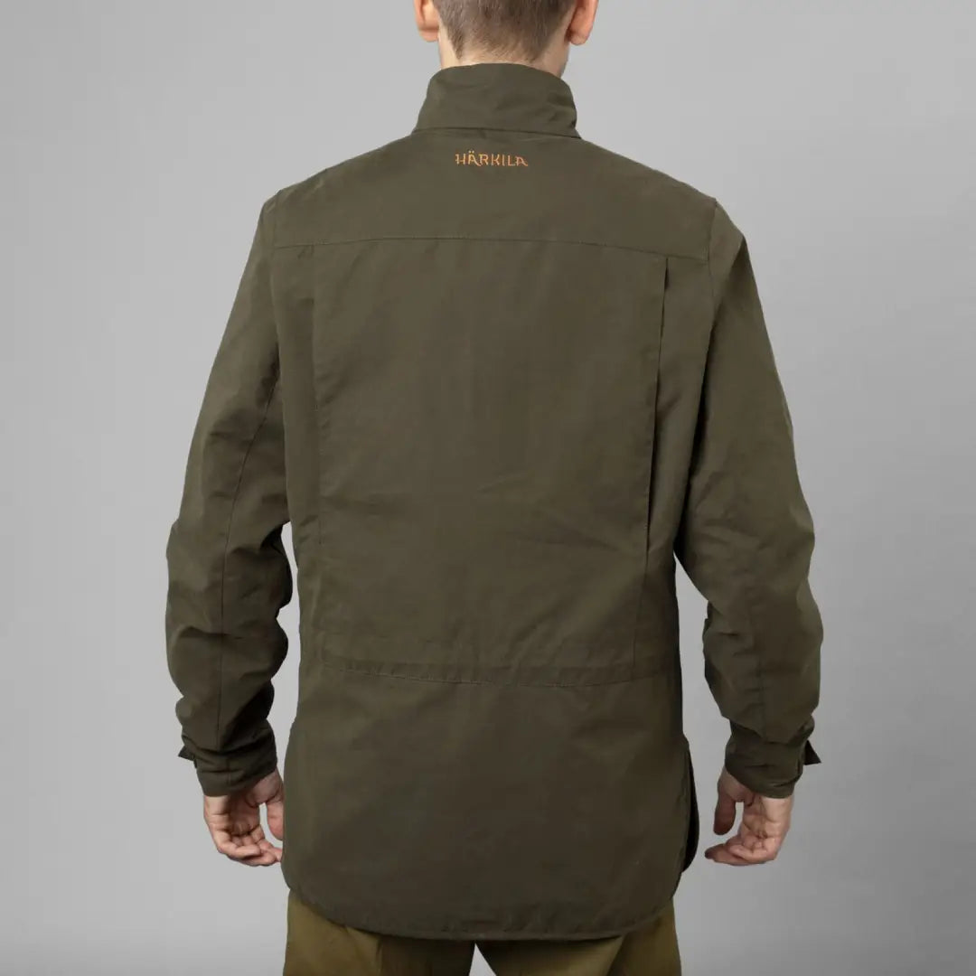 Olive green Harkila Rannoch HWS Shooting Jacket viewed from the back