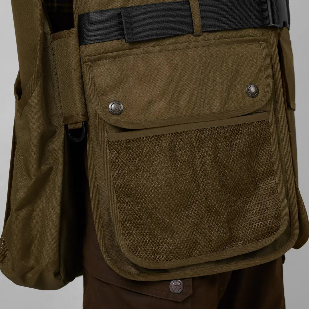 Olive-green Harkila Retrieve Dummy Waistcoat with pockets and mesh compartments