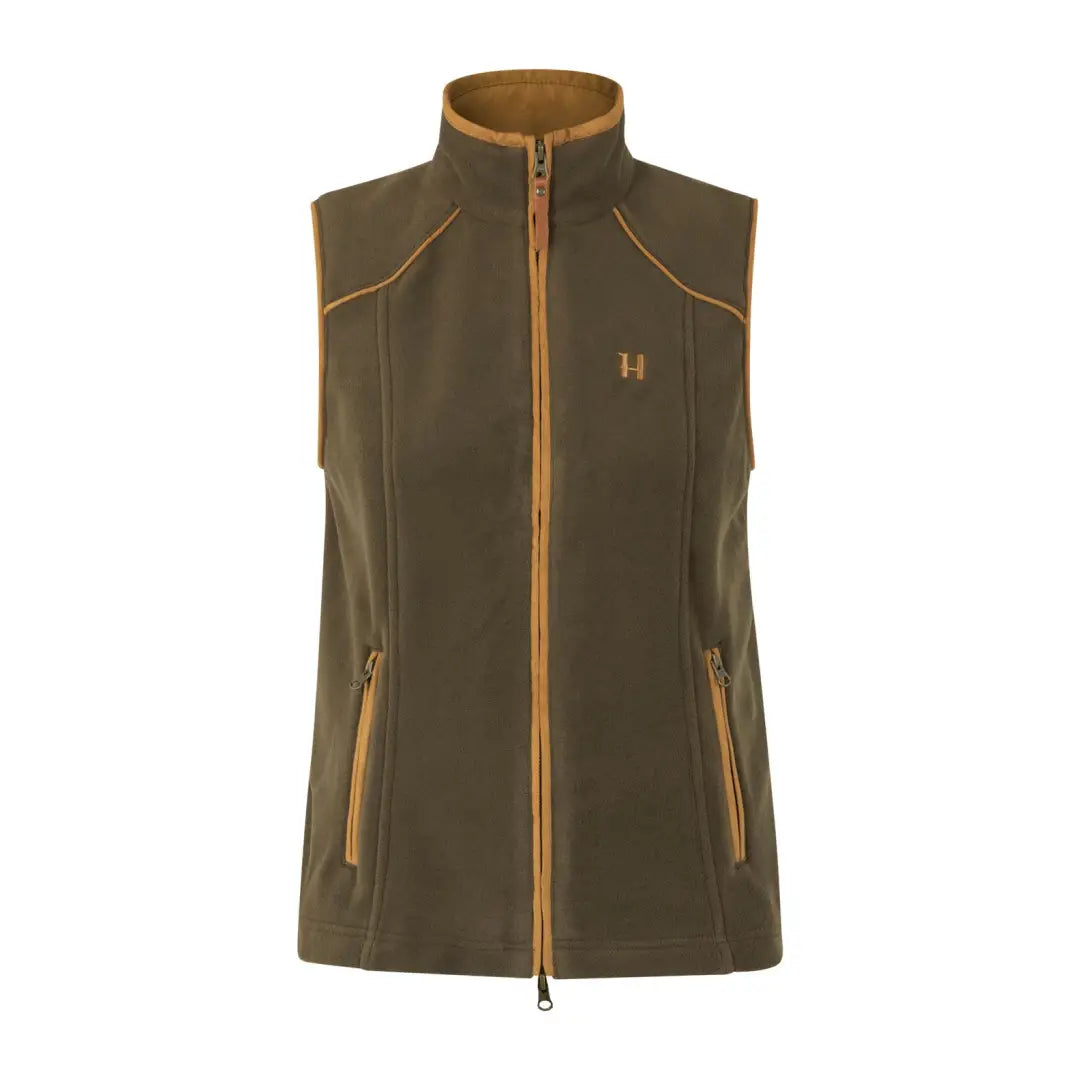 Olive green Harkila Sandhem 200 Ladies Waistcoat with stylish orange zippers, perfect fit