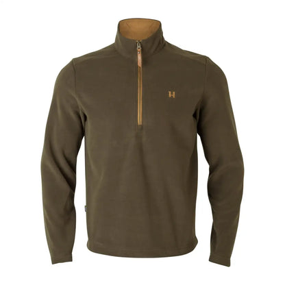 Olive green fleece pullover with gold zipper, perfect for country clothing and hunting