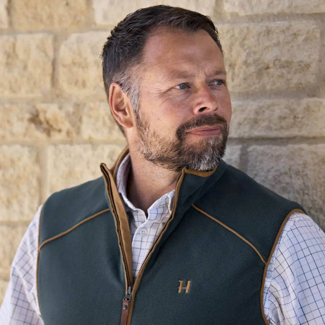 Middle-aged man in Harkila Sandhem Waistcoat, showcasing stylish country clothing