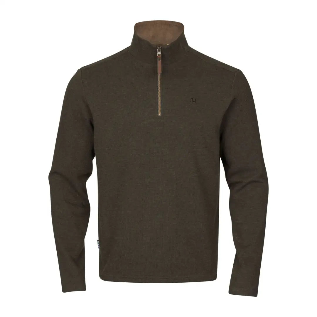 Dark olive green Harkila Sandhem Pro HSP pullover with high collar and quarter-zip design