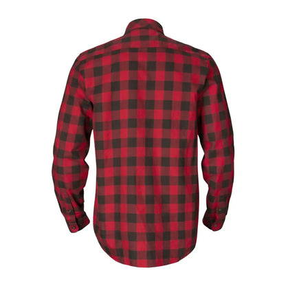 Red and black plaid Härkila Scandinavian Long Sleeve Shirt, a durable choice designed for style