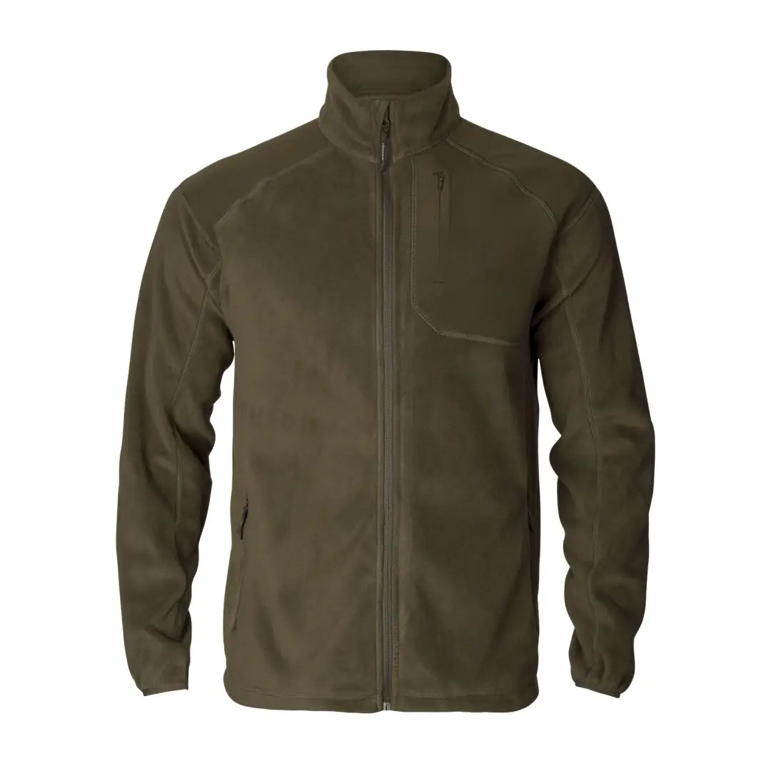 Olive green Harkila Venjan fleece jacket with high collar and full-length zipper