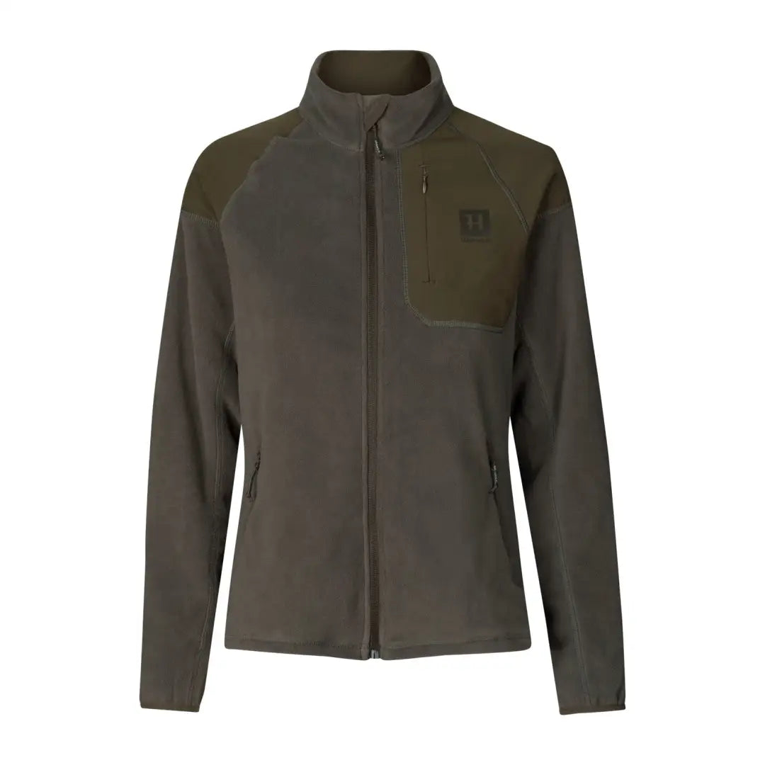 Olive green Harkila Vilja Ladies Fleece jacket with a full zip and stand-up collar