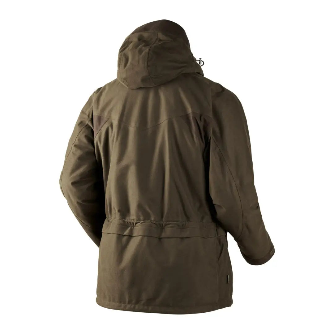 Olive green Harkila Visent Insulated Jacket back view, perfect for winter hunting adventures