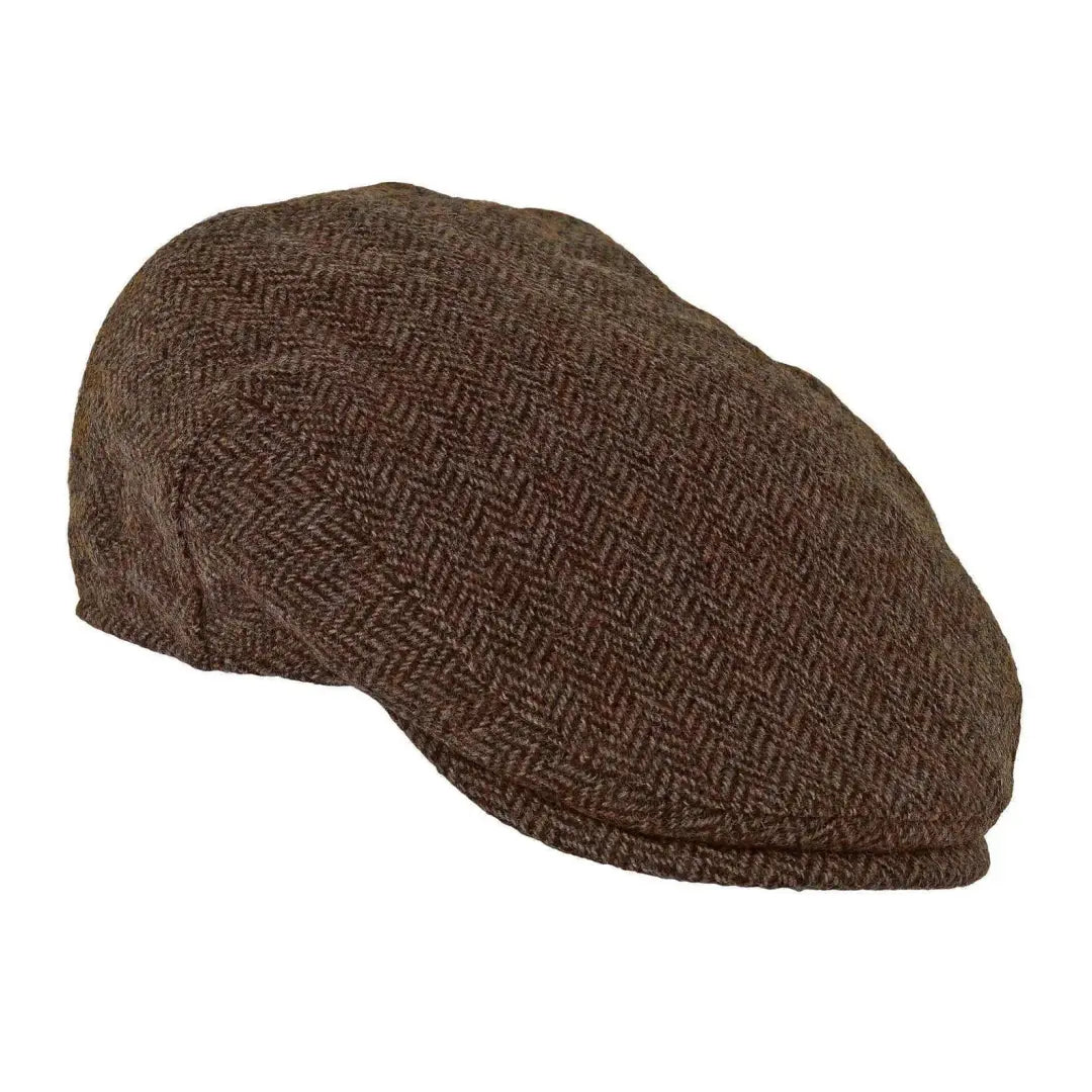 Brown Heather Chapman British Tweed Flat Cap featuring a stylish herringbone pattern