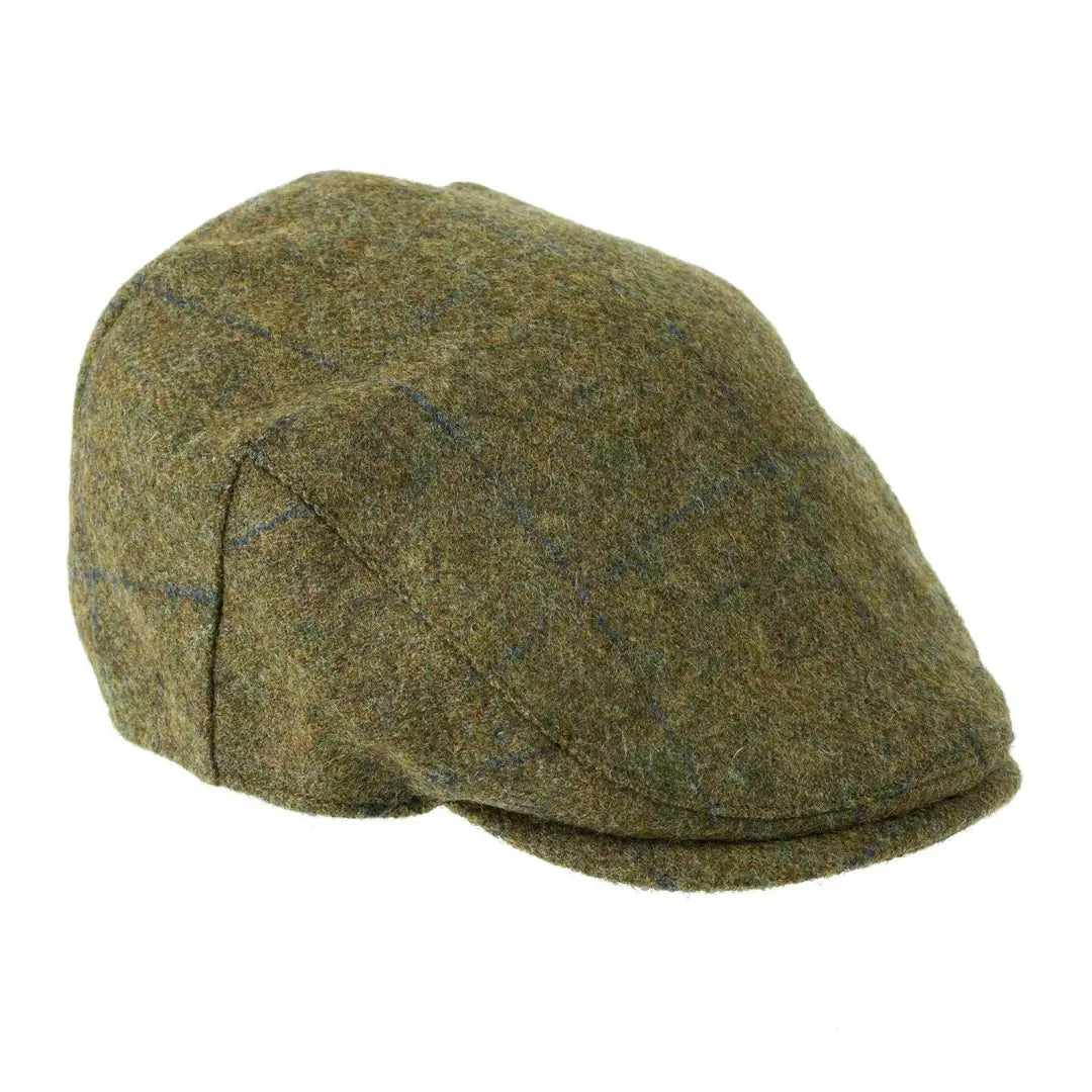 Olive green tweed flat cap with subtle pattern from Heather Chapman British Tweed