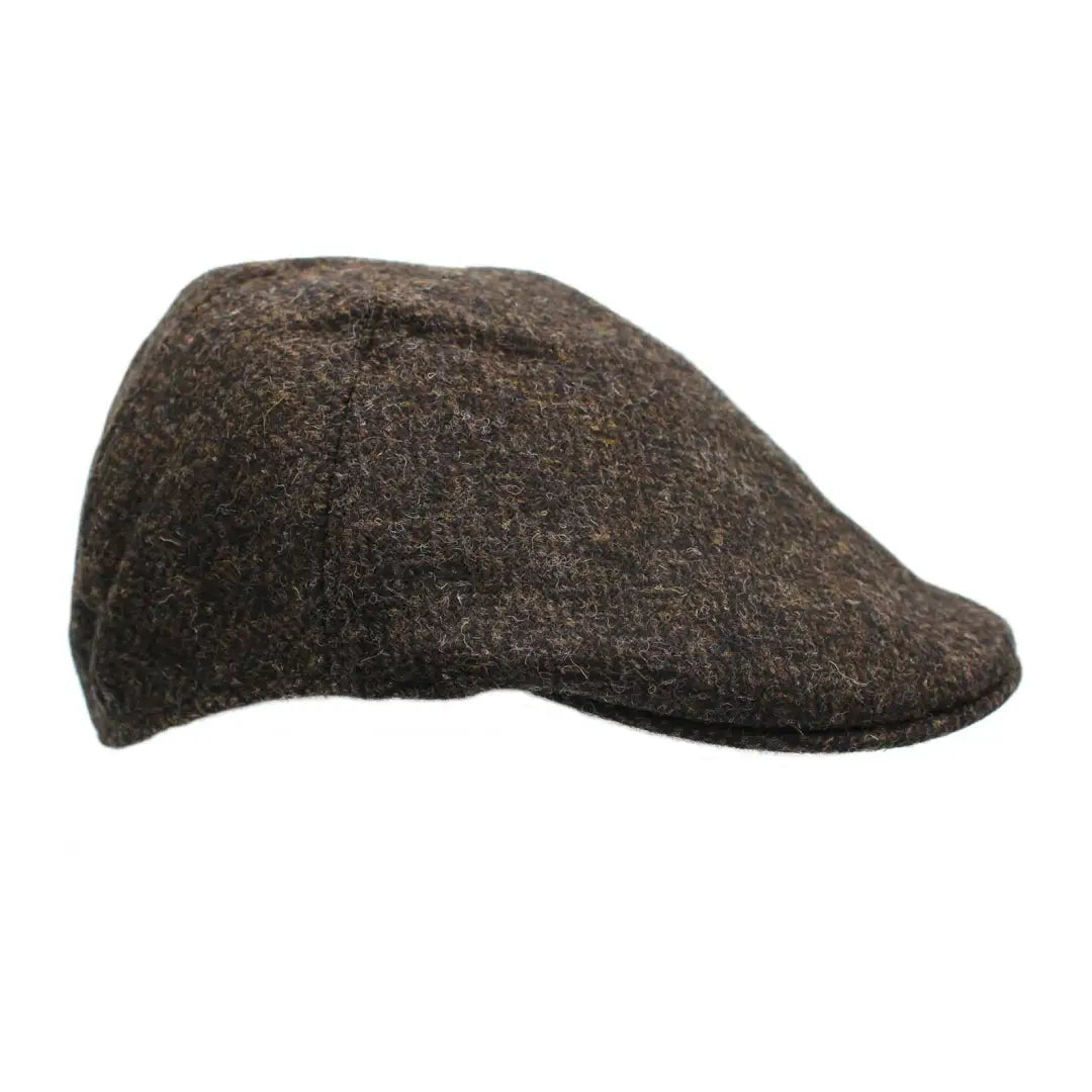 Dark brown tweed flat cap showcasing British Wool Tweed Duckbill Cap style