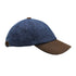 Heather Sutton Tweed baseball cap in blue with a stylish brown leather brim