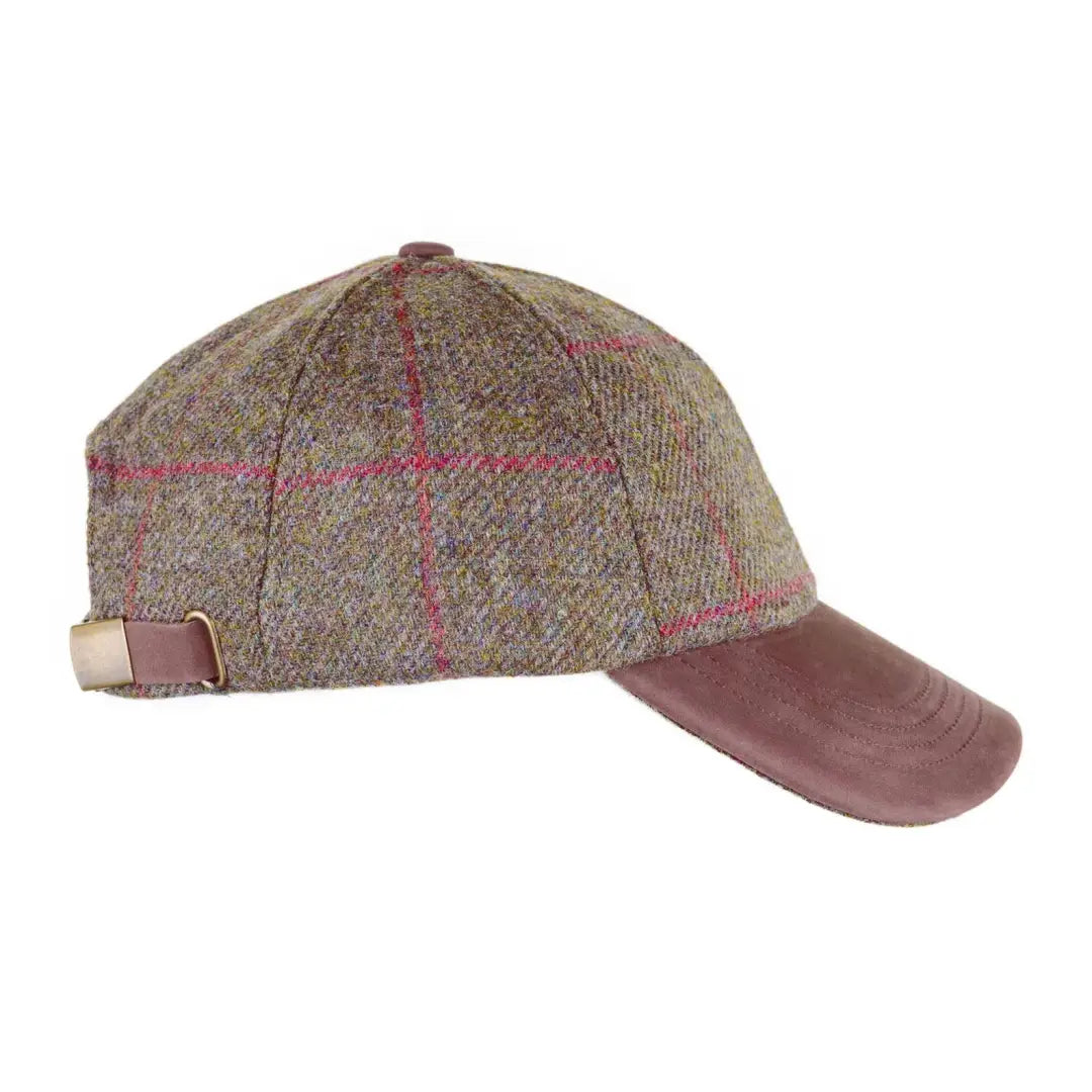 Heather Tyndrum British Tweed Baseball Cap with leather peak and adjustable strap