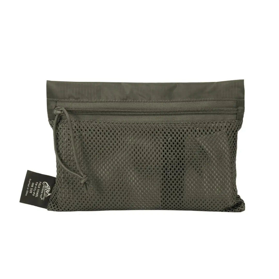 Olive green mesh pouch with zip for Helikon-Tex Field Towel, perfect for country clothing