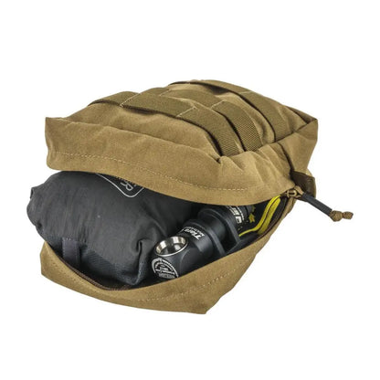 Tan cargo pouch unzipped showing black item, great for country clothing and hunting