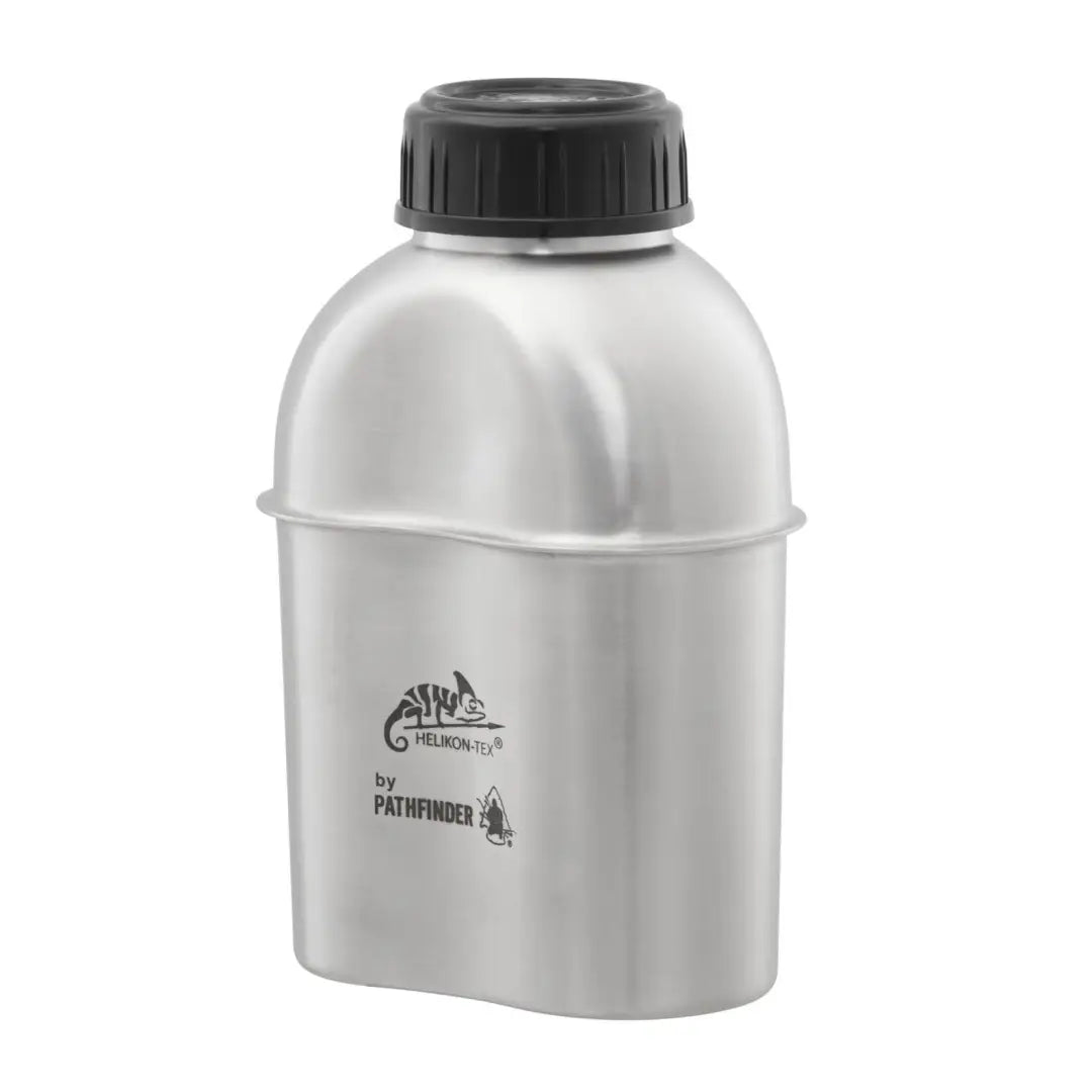 Aluminum Pathfinder 39oz canteen with a black screw-on cap for outdoor adventures