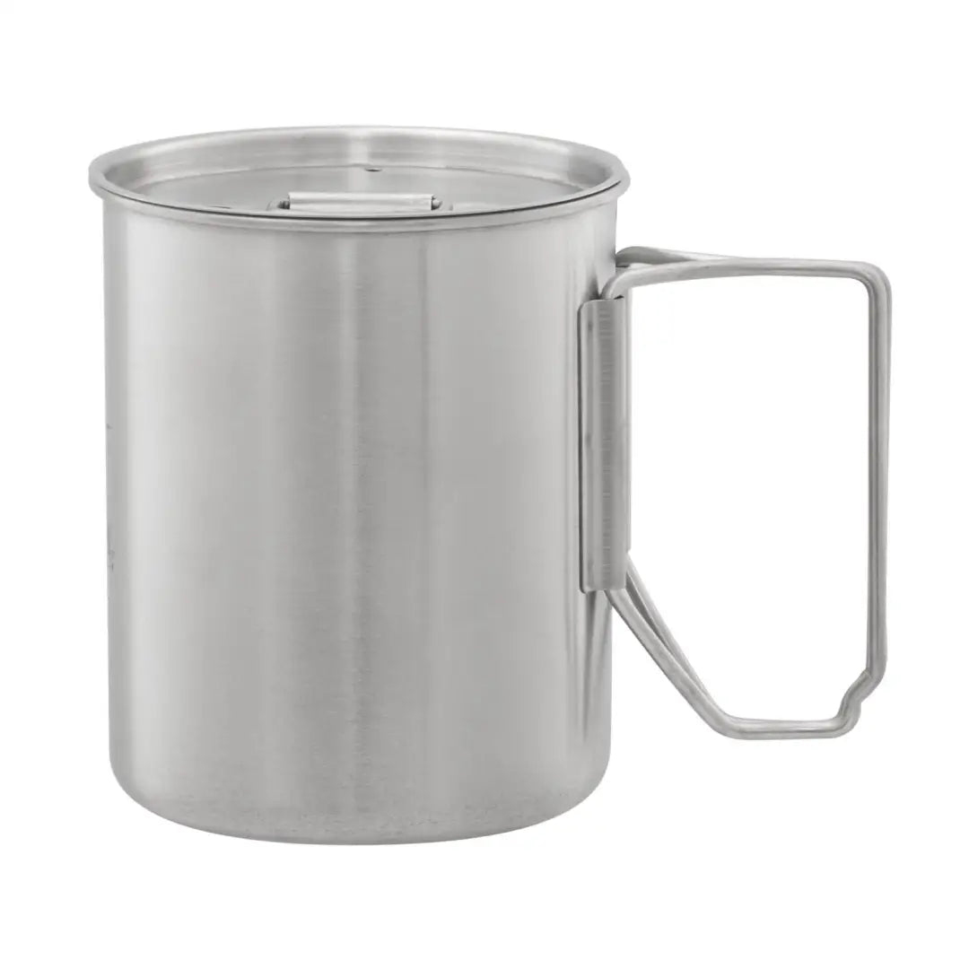 Stainless steel camping mug with folding handle from Helikon-Tex for country clothing adventures