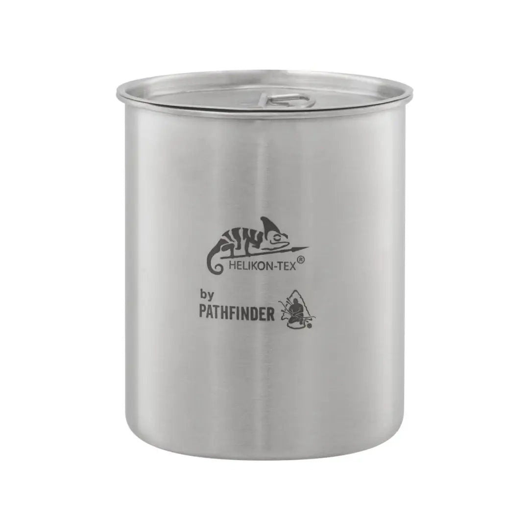 Stainless steel camping mug with lid, perfect for outdoor adventures and Helikon-Tex gear