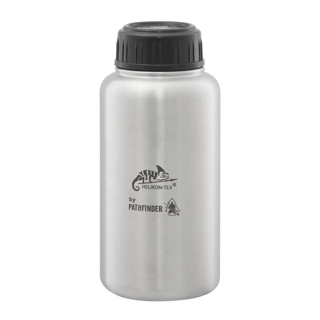 Stainless steel water bottle with black cap, part of Helikon-Tex Pathfinder set