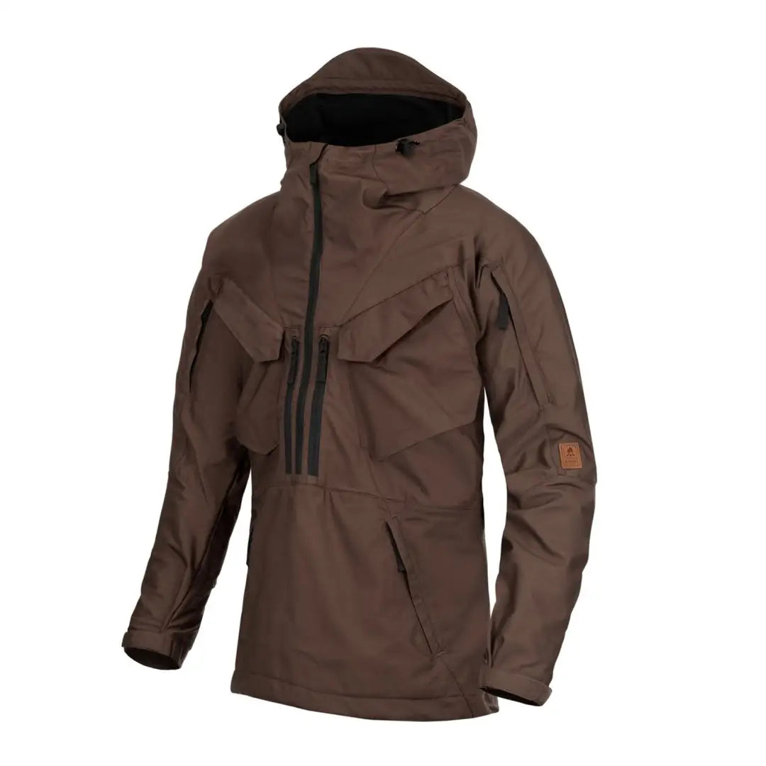 Brown Hooded Helikon-Tex Pilgrim Anorak Jacket with pockets and cool zipper details