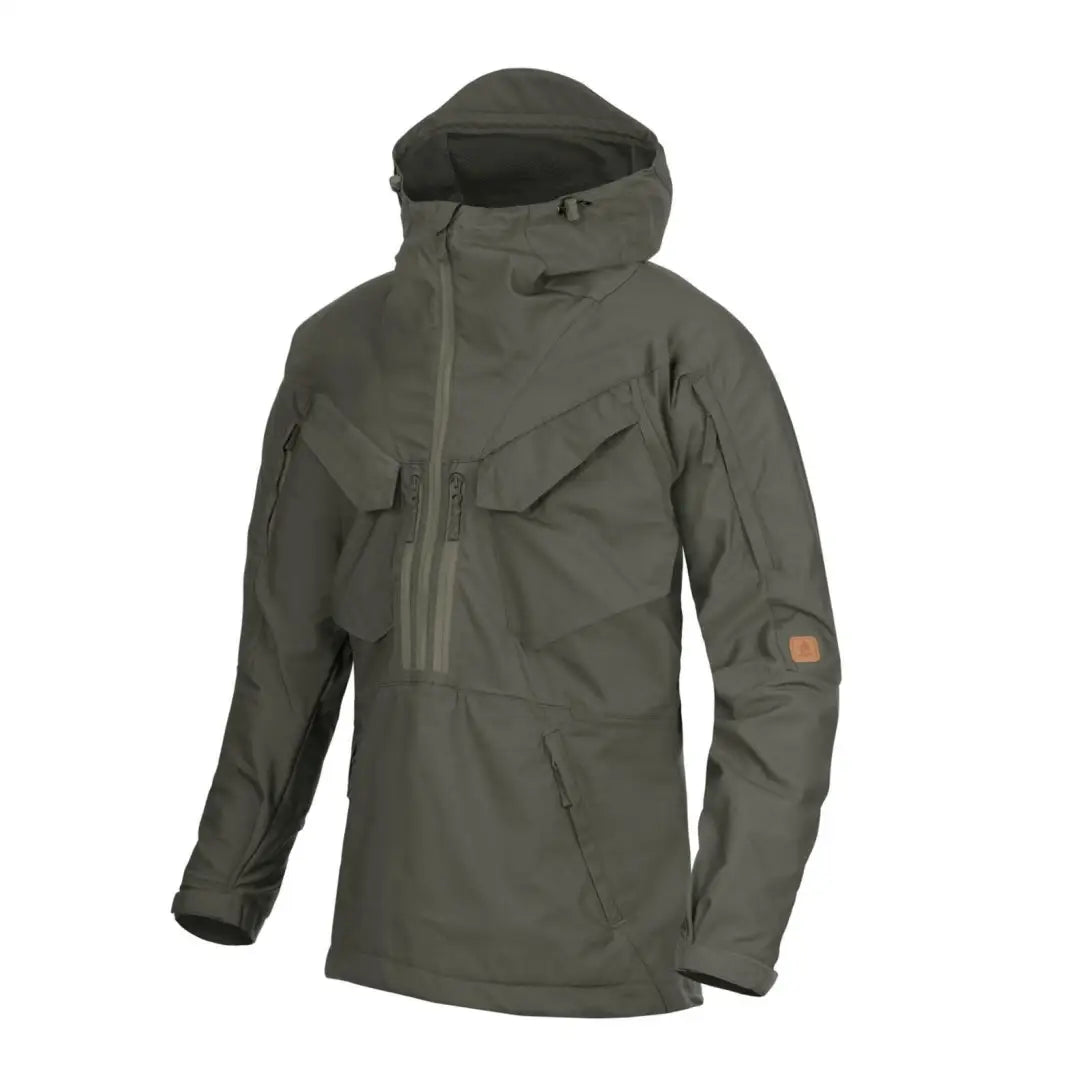 Olive green Helikon-Tex Pilgrim Anorak Jacket with pockets and zipper closure