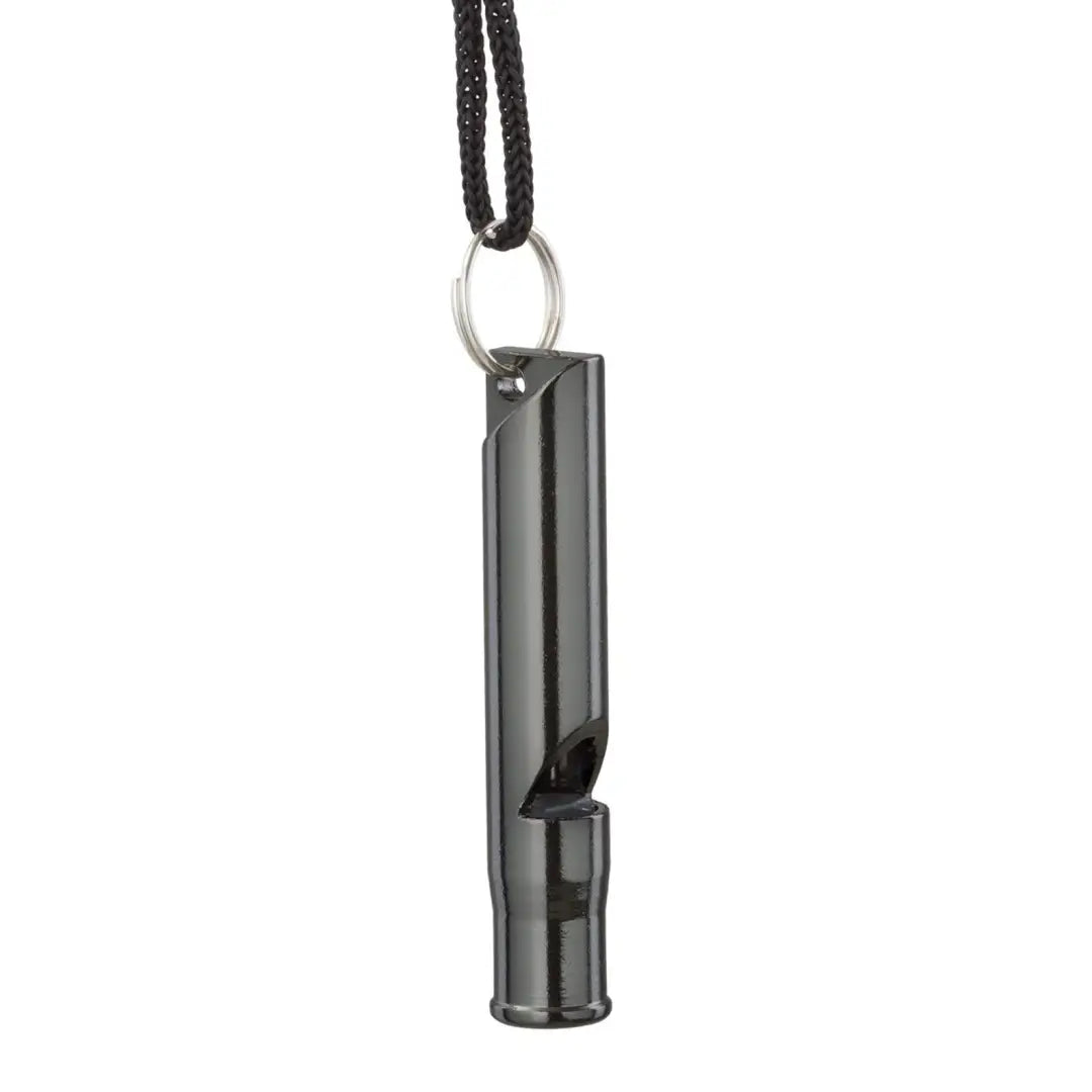 Metal whistle on black cord, perfect for Helikon-Tex country clothing and outdoor hunting