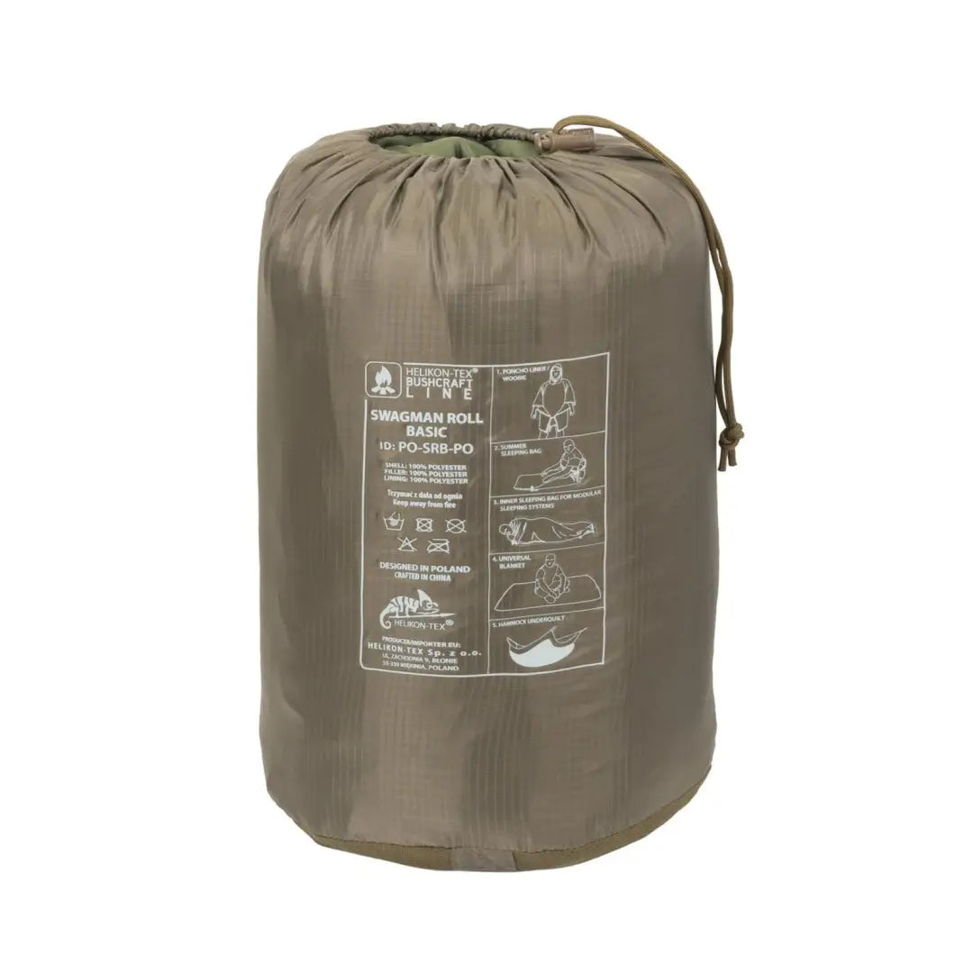 Olive green Helikon-Tex Swagman Roll Basic stuff sack with drawstring and instructions