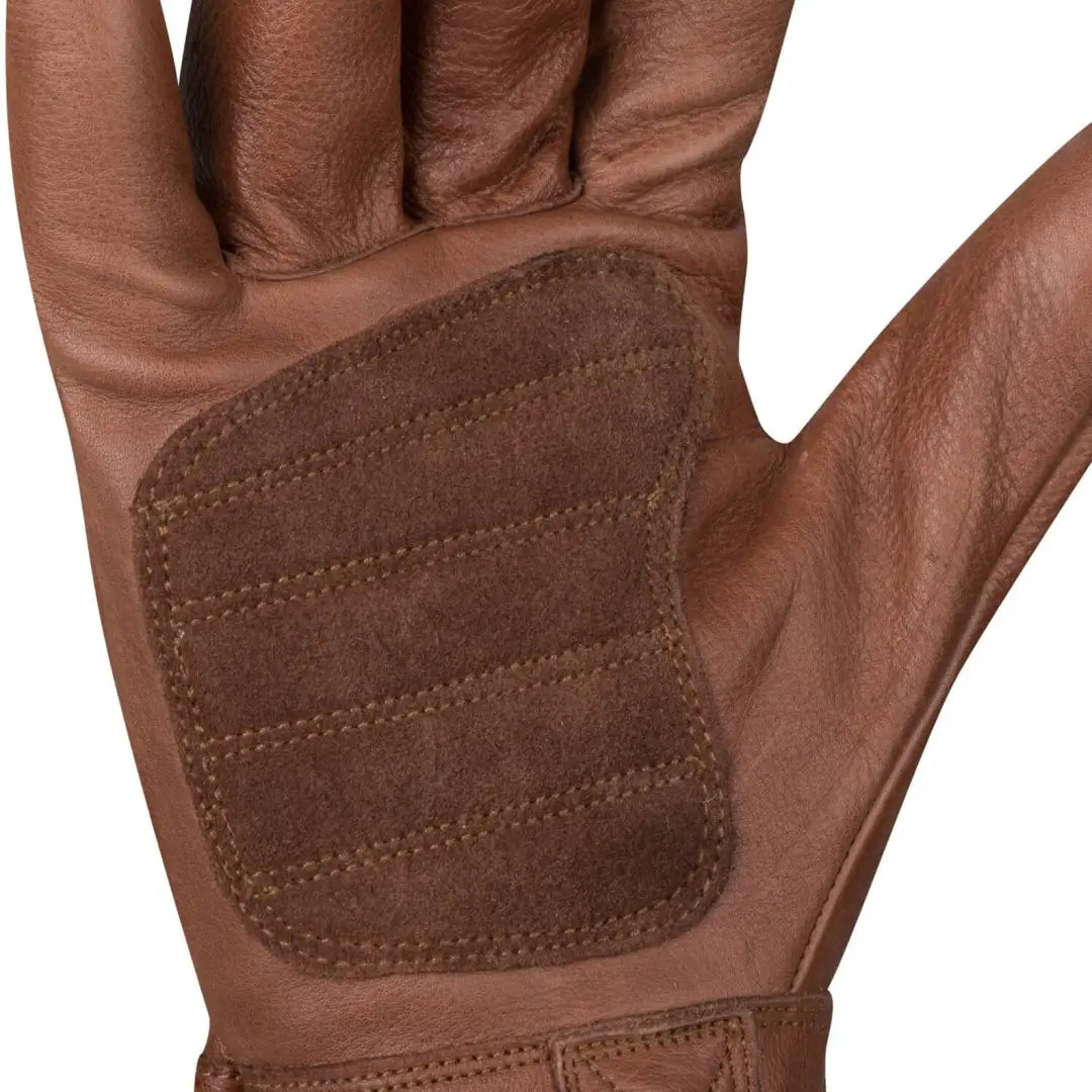 Brown leather Helikon-Tex Woodcrafter Gloves with reinforced palm patch for durability