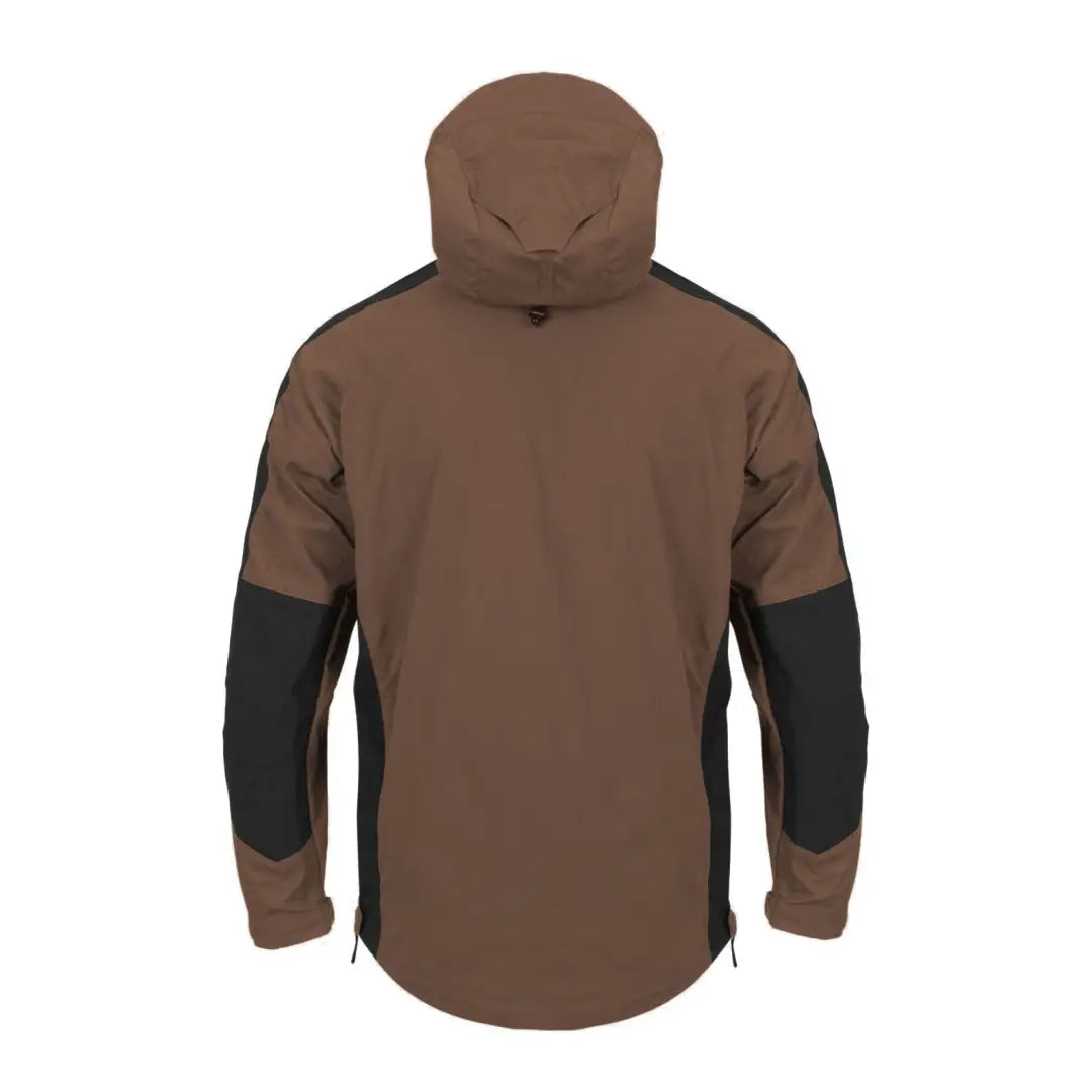 Brown Helikon-Tex Woodsman Anorak Jacket with black sleeves and side zippers