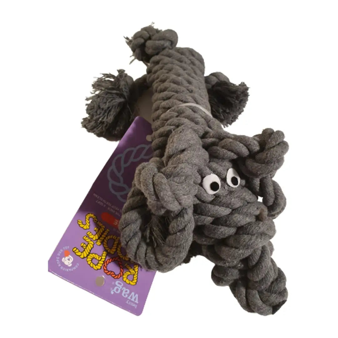 Gray plush rope elephant toy with googly eyes from Henry Wag Rope Buddies Collection