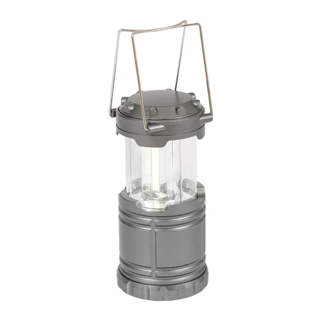 Highlander 300 lumen collapsible lantern with clear body and metallic top and base