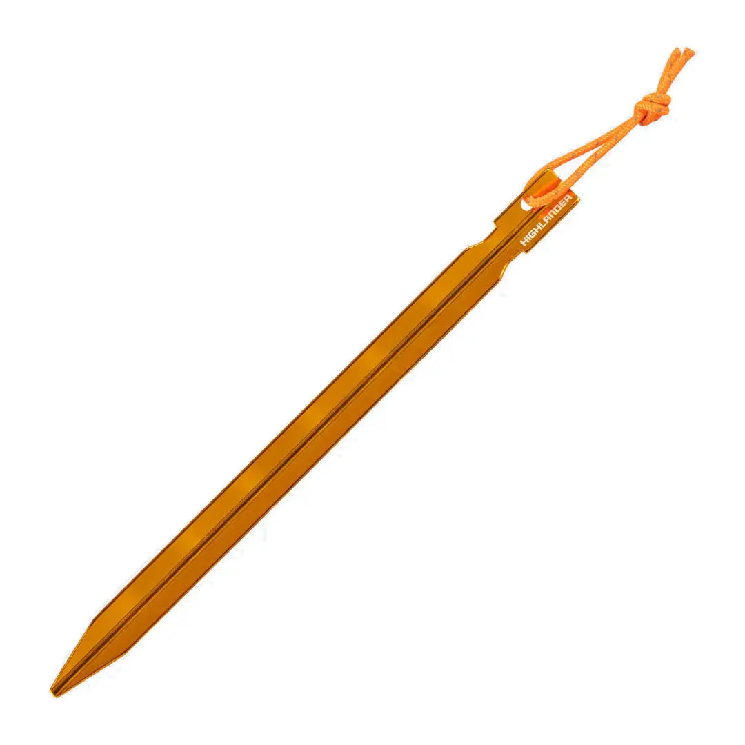 Orange tent stake with cord from Highlander Arrow Aluminium high-strength pegs