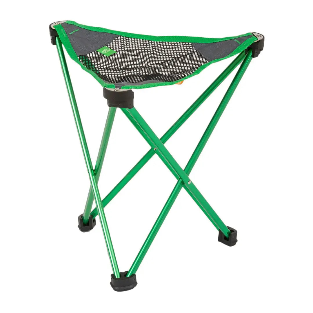 Portable Highlander Ayr Folding Tripod Stool with green metal legs and mesh seat for hunting