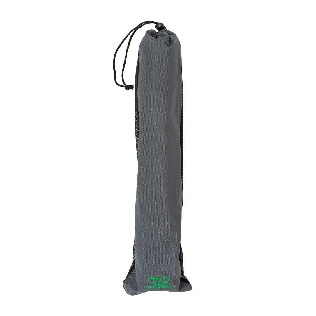 Gray drawstring yoga mat bag with green logo, perfect for your Highlander Ayr Tripod Stool