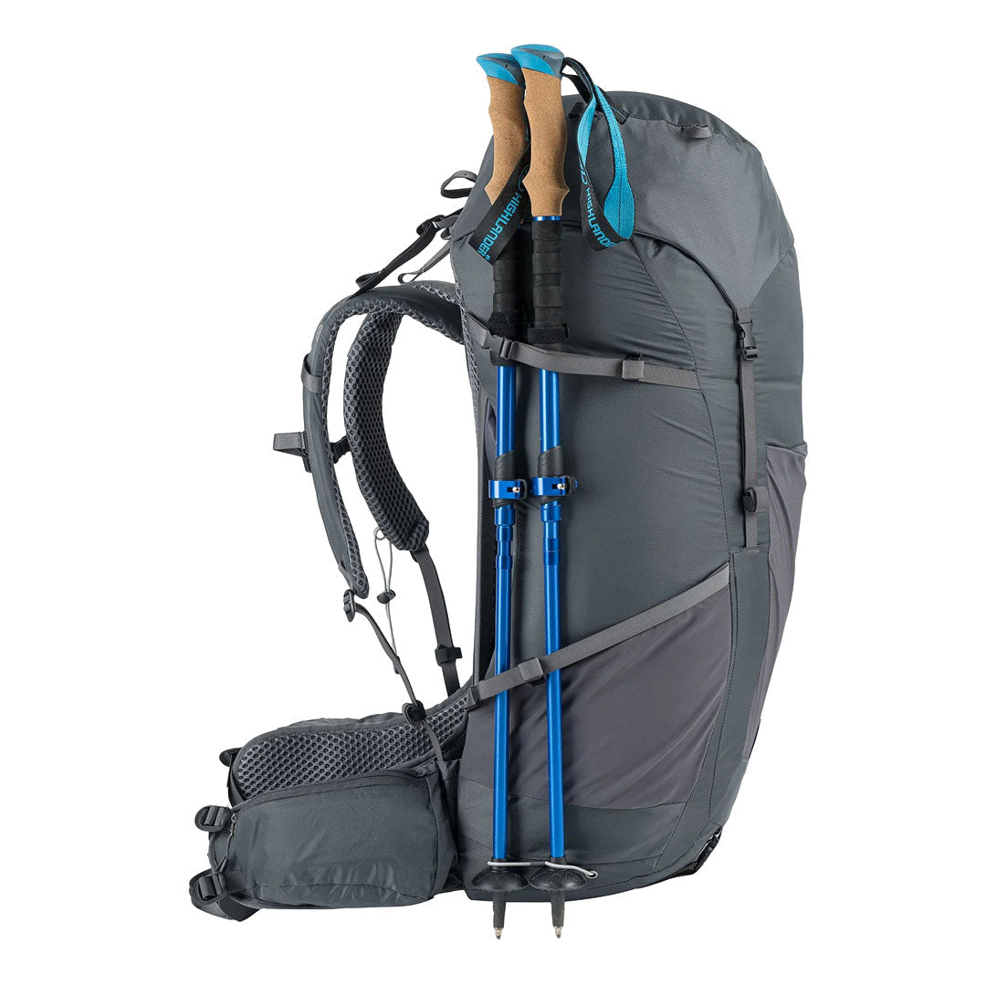 Gray hiking backpack with trekking poles, perfect for your Ben Nevis Rucksack adventures