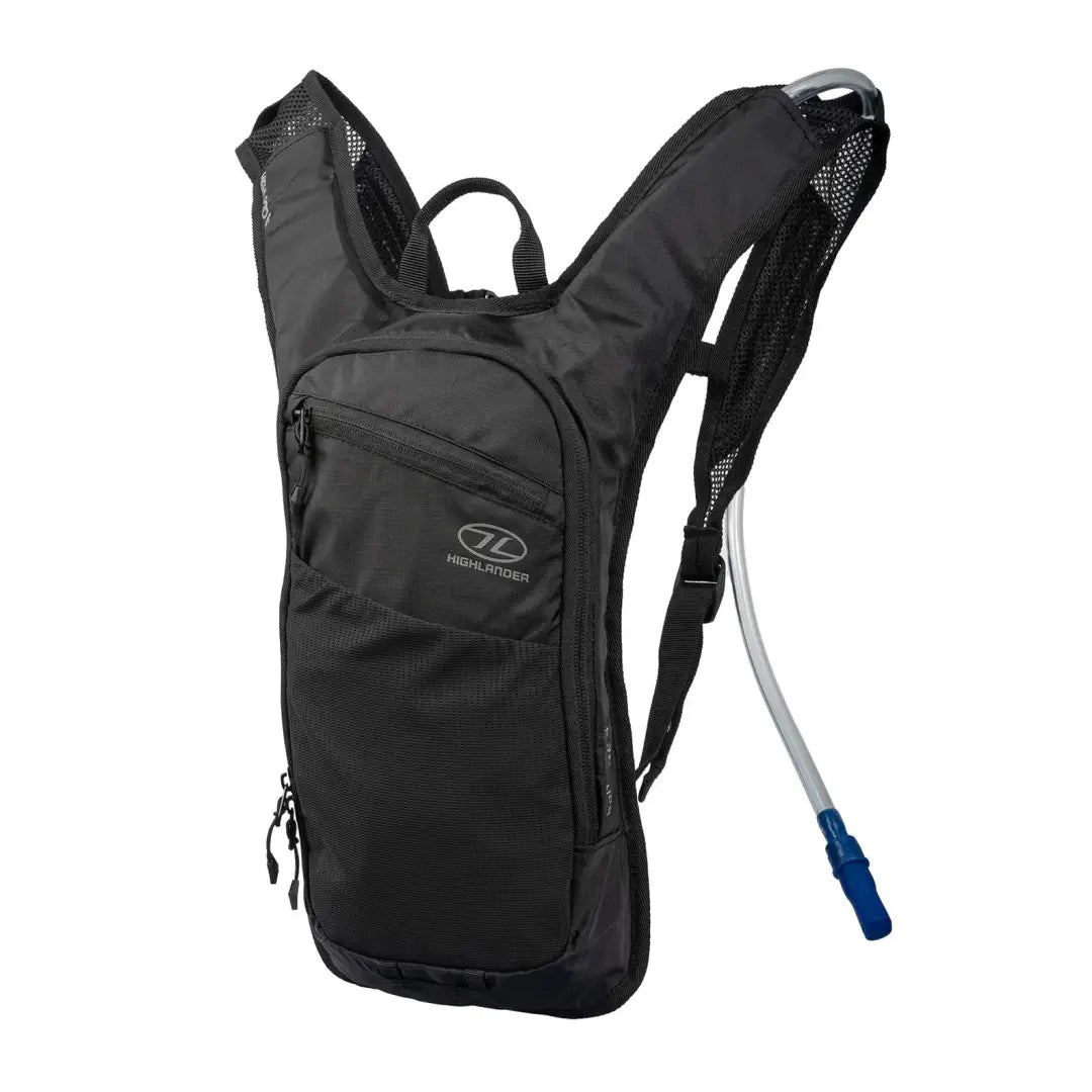 Black Highlander Bolt-Lite Hydration Pack with water tube attachment for on-the-go hydration