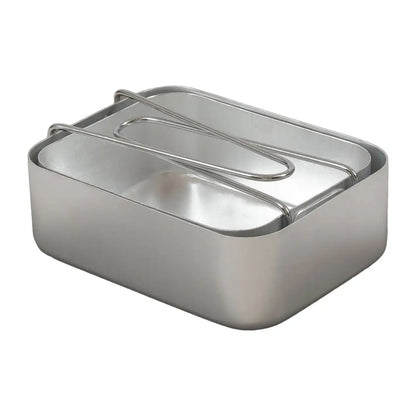 Stainless steel lunch box from Highlander Camping Mess Tins, perfect for outdoor adventures