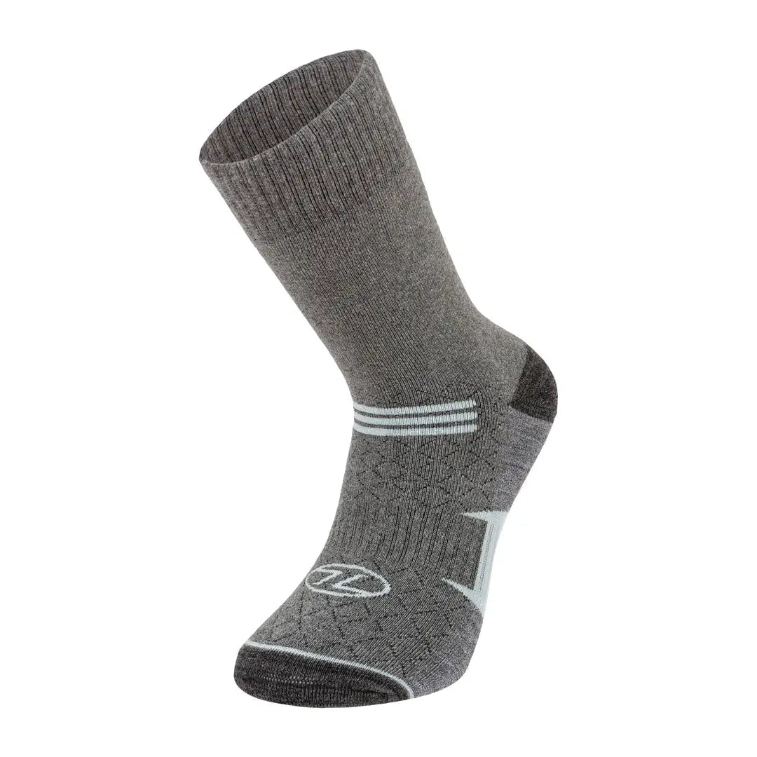 Gray Highlander Combed Cotton High Performance Socks with blue stripes for country clothing outdoors