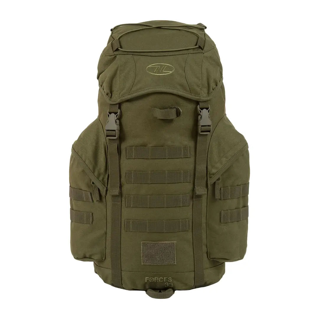 Durable pack equipped with multiple compartments, MOLLE webbing, and waterproof XTP