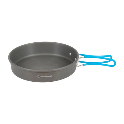 Camping frying pan with blue folding handles from Highlander, perfect for country clothing lovers