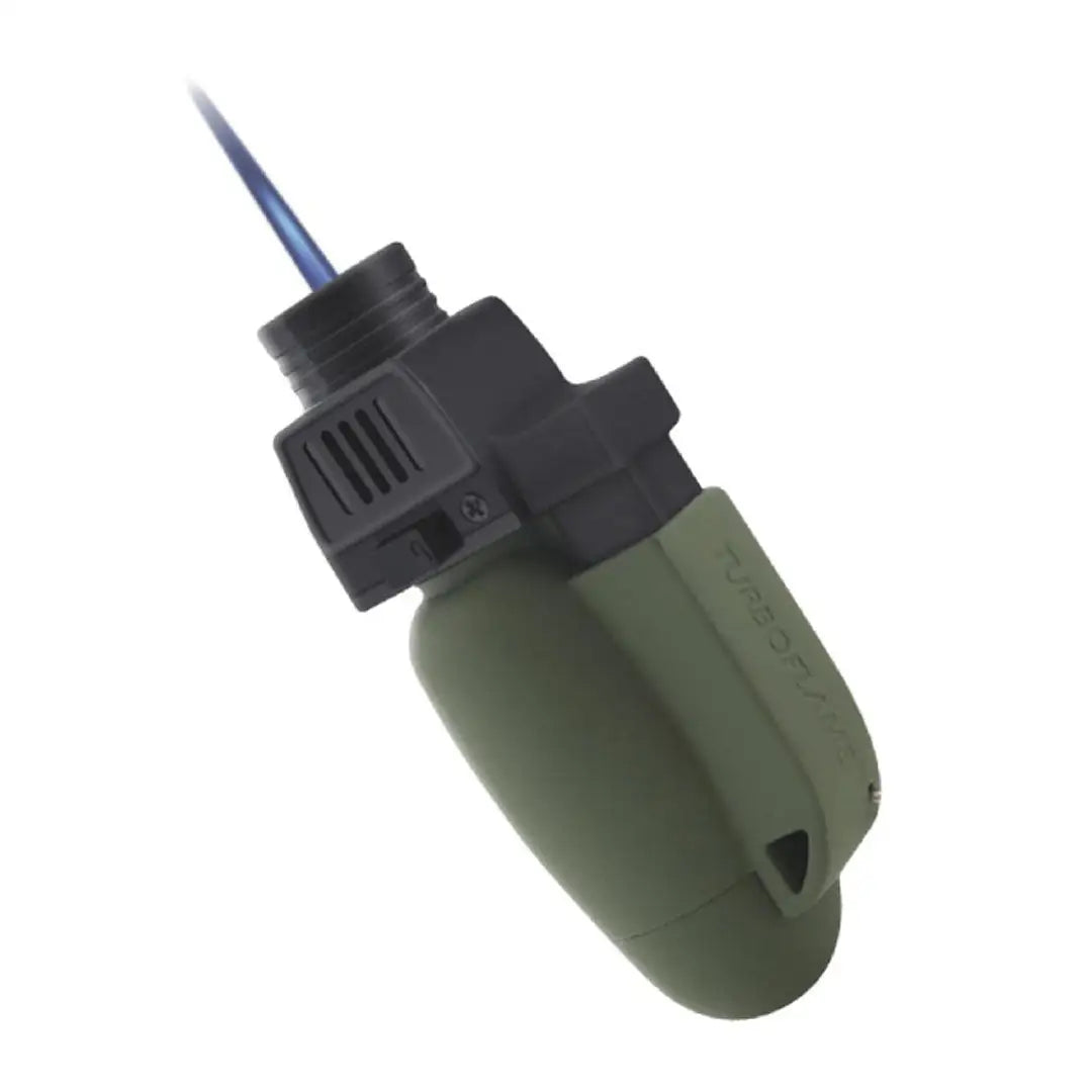 Olive green electric screwdriver with blue bit beside Highlander GX7R Mini Blow Torch