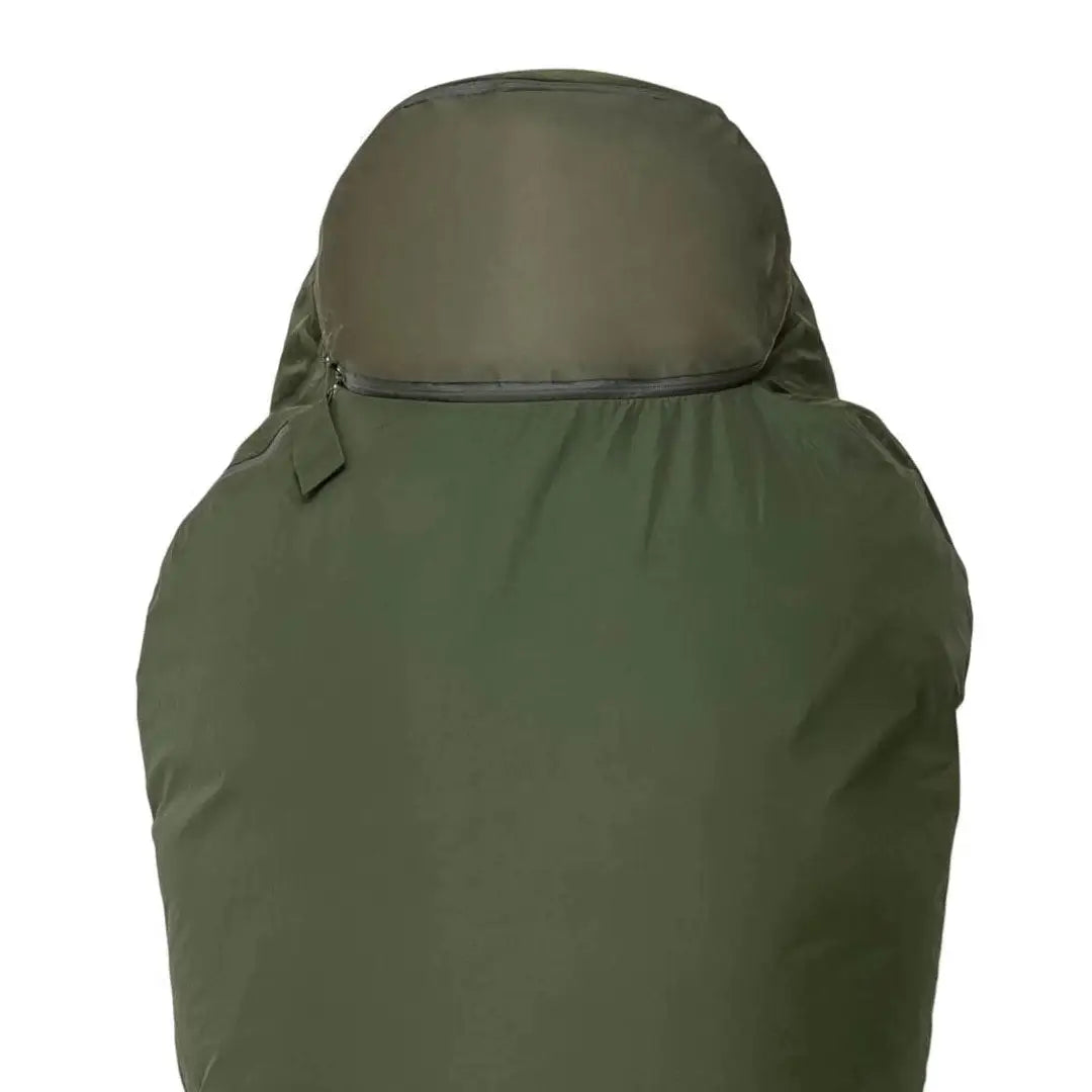 Olive green military-style helmet with neck cover for Highlander Hawk Bivvy Bag