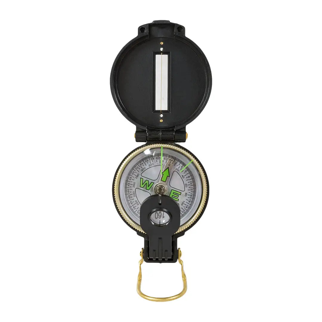 Handheld Highlander Lensatic Compass with black casing, perfect for country clothing and hunting