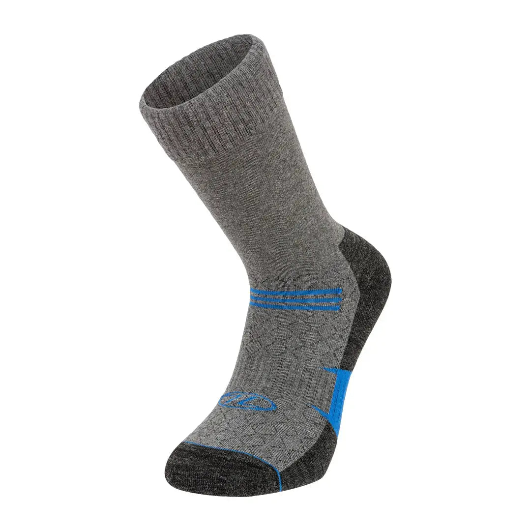 Gray Highlander Lightweight Hiking Socks with blue accents for country clothing and outdoors