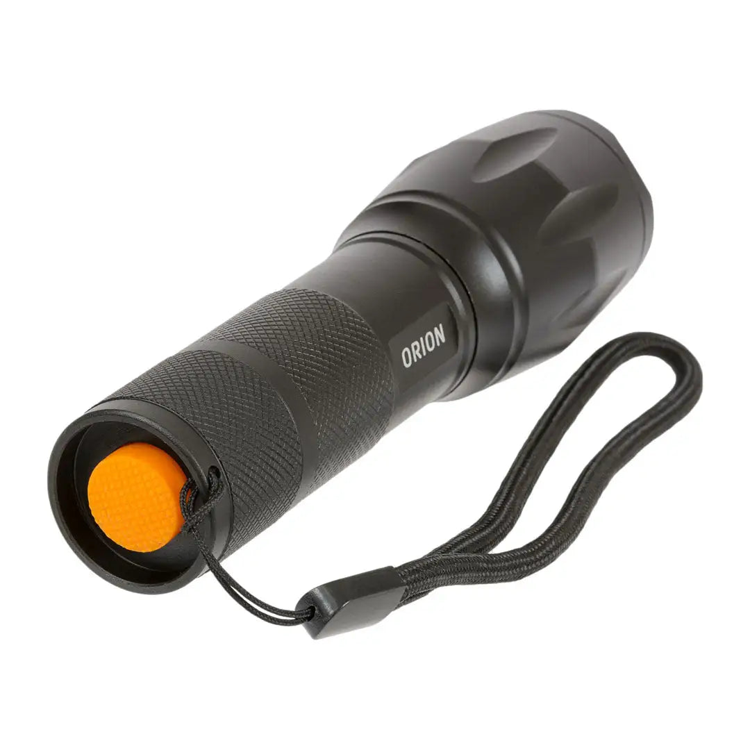 Black Highlander Orion 280 Zoom Hand Torch, a trusty light source with orange lens and strap