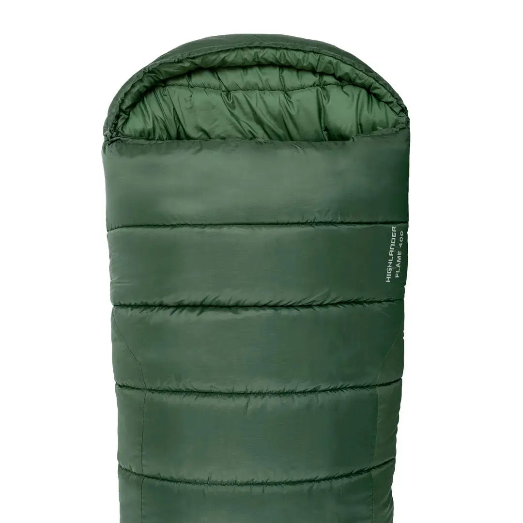 Green Highlander Phoenix Flame 400 sleeping bag with quilted sections for outdoor adventures