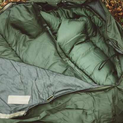 Green and gray Highlander Phoenix Spark 150 Sleeping Bag, perfect tough sleeping bag for two season camping