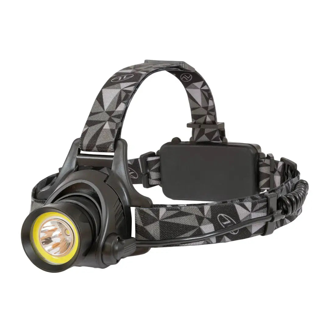 Highlander Polaris Rechargable Head Torch with adjustable headband and bright yellow light