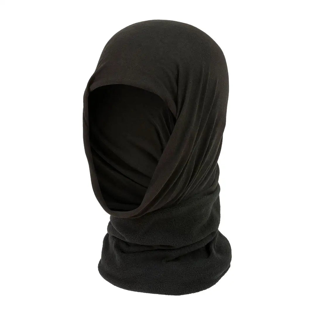 Black thermal fleece headover in a balaclava style for warmth and comfort